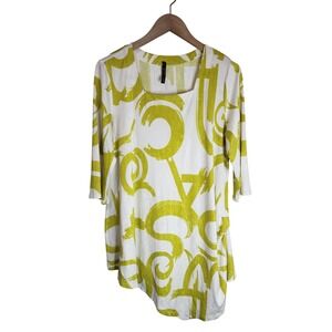 IC by Connie K Blouse‎ Top Women's Medium Art To Wear Artsy 3/4 Sleeve White